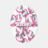 Pink-graue Volleyballs mit Athleten Namensgewähr Ornament Aus Metall (Vorderseite links)