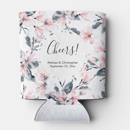 Pink & Graue Wasserfarbenmuster Hochzeit Dosenkühler (Rückseite)