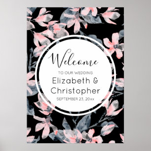 Pink & Graue Wasserfarbenmuster Hochzeit Poster