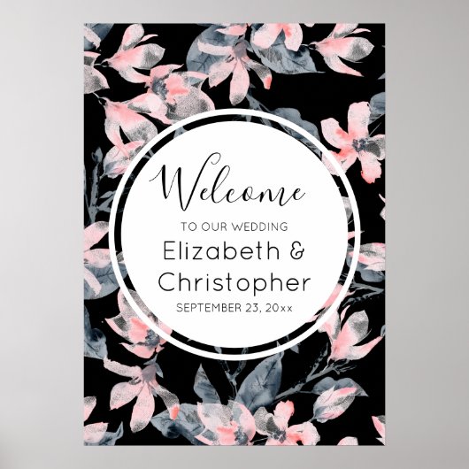 Pink & Graue Wasserfarbenmuster Hochzeit Poster (Vorne)