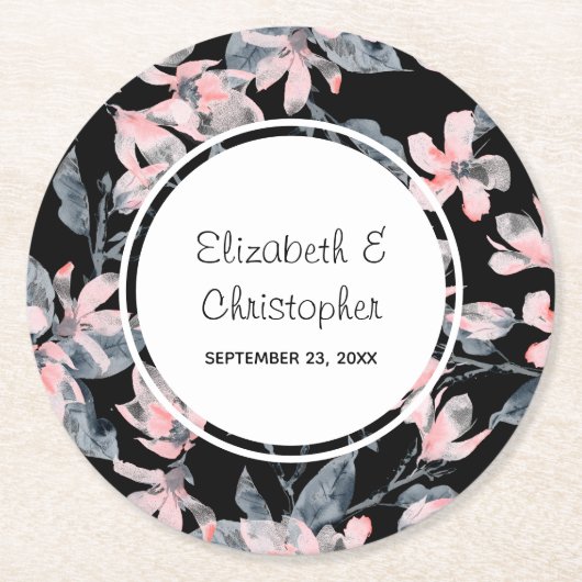 Pink & Graue Wasserfarbenmuster Hochzeit Runder Pappuntersetzer (Vorderseite)