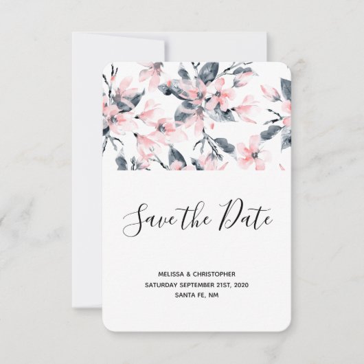 Pink & Graue Wasserfarbenmuster Hochzeit Save The Date (Vorderseite)