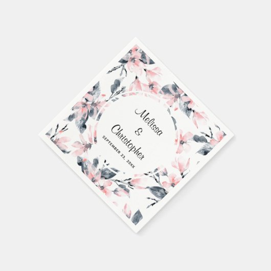 Pink & Graue Wasserfarbenmuster Hochzeit Serviette (Ecke)