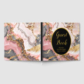 Pink, Gray and Gold Marble Agate Birthday Party Gästebuch (Voll)