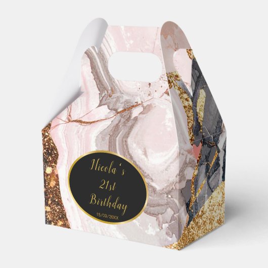 Pink, Gray and Gold Marble Agate Birthday Party Geschenkschachtel (Vorderseite)