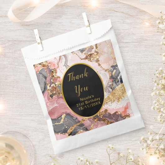 Pink, Gray and Gold Marble Agate Birthday Party Geschenktütchen (Ausgeschnitten)