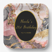 Pink, Gray and Gold Marble Agate Birthday Party Pappteller (Vorderseite)