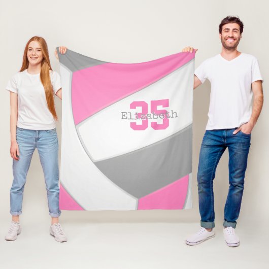 Pink Gray and White Girls Volleyball Personalized Fleecedecke (Beispiel)