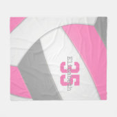 Pink Gray and White Girls Volleyball Personalized Fleecedecke (Vorderseite (Horizontal))