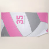 Pink Gray and White Girls Volleyball Personalized Strandtuch (Vorderseite)