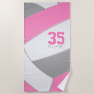Pink Gray and White Girls Volleyball Personalized Strandtuch