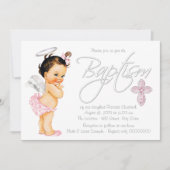 Pink Gray Angel Baby Girl Baptisse Einladung (Vorderseite)
