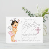 Pink Gray Angel Baby Girl Baptisse Einladung (Stehend Vorderseite)