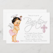 Pink Gray Angel Baby Girl Baptisse Einladung (Vorne/Hinten)