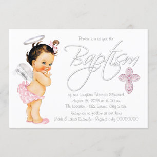 Pink Gray Angel Baby Girl Taufe Einladung