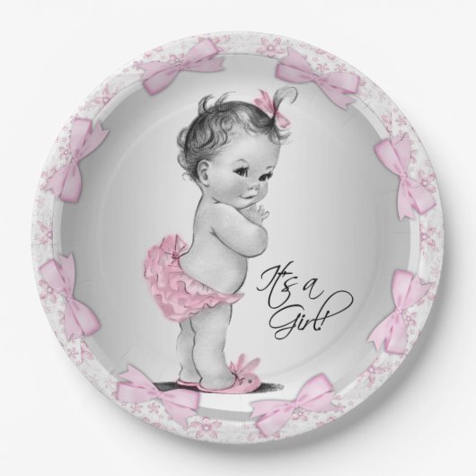 Pink Gray Baby Duschpapier Teller (Vorderseite)