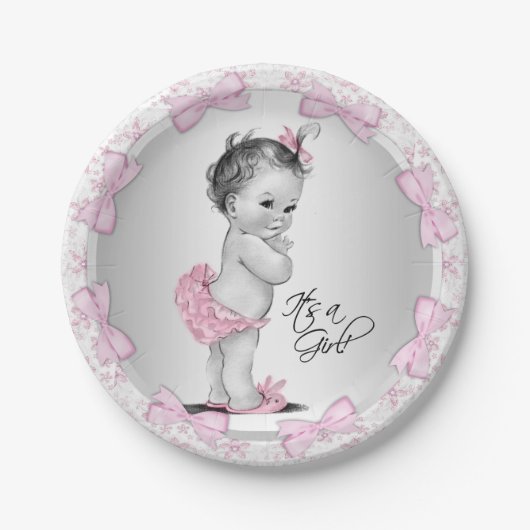 Pink Gray Baby Duschpapier Teller (Vorderseite)