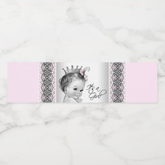 Pink Gray Baby Girl Water Bottle Labels Wasserflaschenetikett (Einzelnes Label)