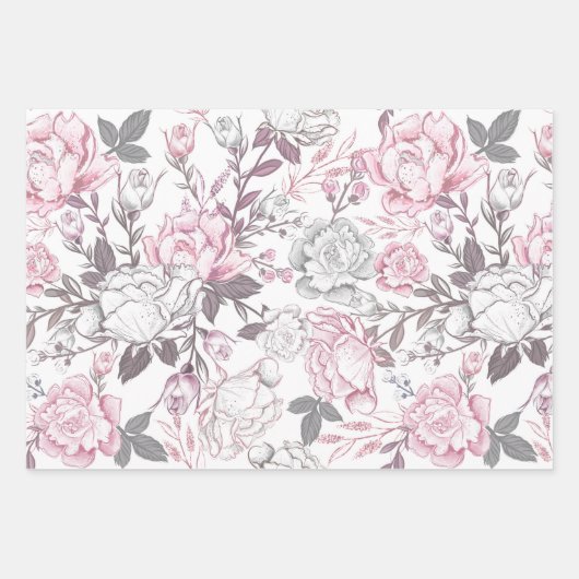 PINK & GRAY BABY MÄDCHENSPIELZEUGE HÖREN BLUME GESCHENKPAPIER SET (Vorderseite 3)