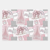 PINK & GRAY BABY MÄDCHENSPIELZEUGE HÖREN BLUME GESCHENKPAPIER SET (Vorderseite)