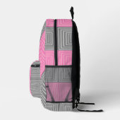 Pink & Gray Backpack With Abstract Squares Stripes Bedruckter Rucksack (Rechts)