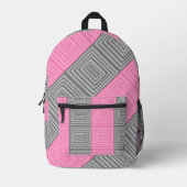 Pink & Gray Backpack With Abstract Squares Stripes Bedruckter Rucksack (Vorderseite)