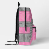 Pink & Gray Backpack With Abstract Squares Stripes Bedruckter Rucksack (Links)