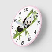Pink Gray Bamboo Trees Panda Bären Wall Clock Runde Wanduhr (Winkel)