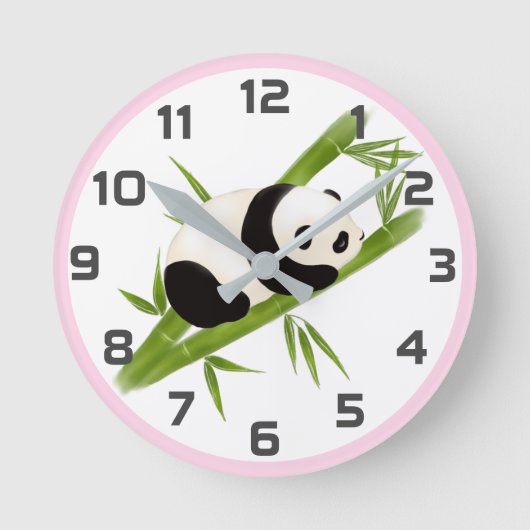 Pink Gray Bamboo Trees Panda Bären Wall Clock Runde Wanduhr (Vorderseite)