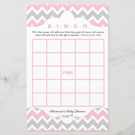 Pink Gray Bingo Purpur Mädchen Duschspiele (Vorderseite)