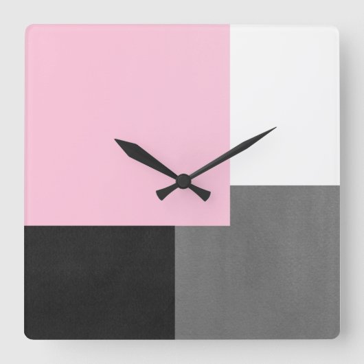 Pink Gray Black and White Geometric Block Quadratische Wanduhr (Vorderseite)