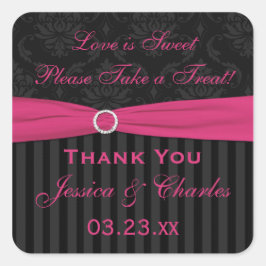 Pink Gray Black Damask Wedding Favor Sticker