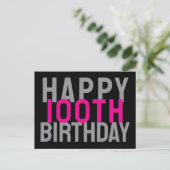 Pink Gray Black Modern Bold Frohes 100. Geburtstag Postkarte (Stehend Vorderseite)