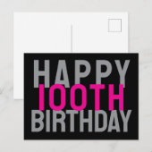 Pink Gray Black Modern Bold Frohes 100. Geburtstag Postkarte (Vorne/Hinten)