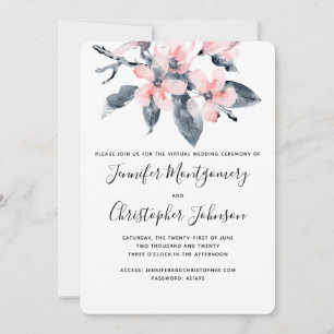 Pink & Gray Blume Virtual Wedding Einladung