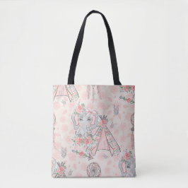 PINK & GRAY BOHO BABY ELEPHANT & DREAMCATCHER TASCHE