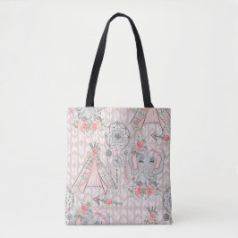 PINK & GRAY BOHO BABY ELEPHANT & DREAMCATCHER TASCHE