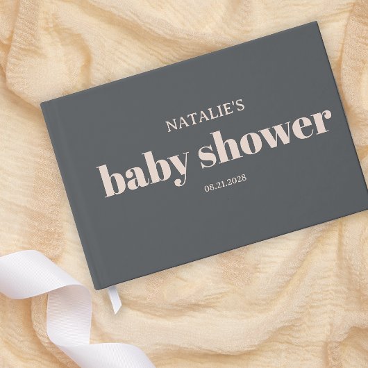 Pink Gray Boho Typografie Baby Shower Gästebuch