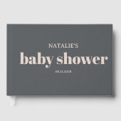 Pink Gray Boho Typografie Baby Shower Gästebuch (Vorderseite)