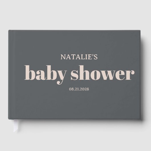 Pink Gray Boho Typografie Baby Shower Gästebuch (Vorderseite)