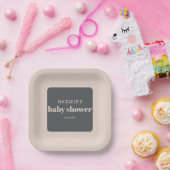 Pink Gray Boho Typografie Baby Shower Pappteller (Party)