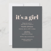 Pink Gray Boho Typografie Girl Baby Shower Einladung (Vorderseite)