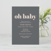 Pink Gray Boho Typografie Oh Babydusche Einladung (Stehend Vorderseite)