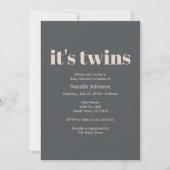 Pink Gray Boho Typografie Twins Baby Dusche Einladung (Vorderseite)