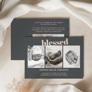 Pink Gray Boho Typografy Baby Shower Ankündigung