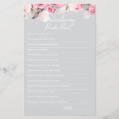 Pink Gray Bridal Shower How well do you Game Card (Vorderseite)