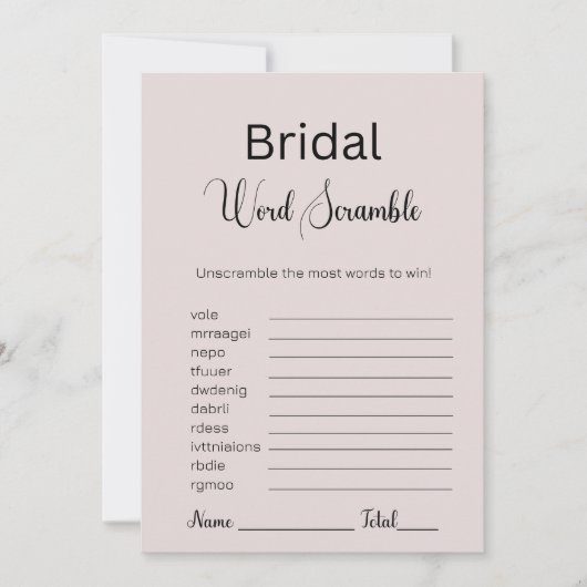 Pink Gray Bridal Word Scramble Game Einladung (Vorderseite)