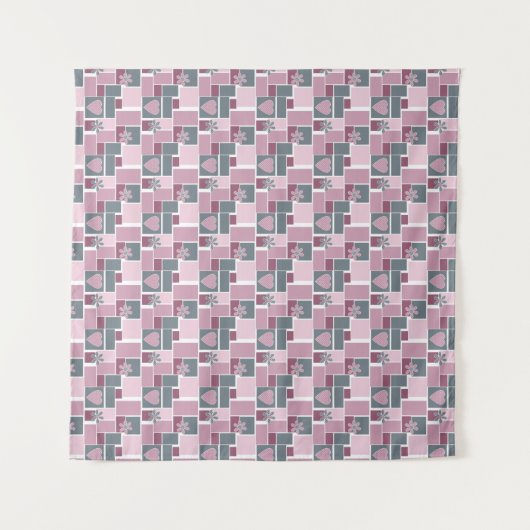 Pink gray brown patchwork of square patches wandteppich (Vorderseite (Horizontal))