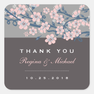 Pink Gray Cherry Blossom Blumensticker Quadratischer Aufkleber