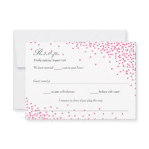 Pink & Gray Confetti Dots Wedding RSVP Karten